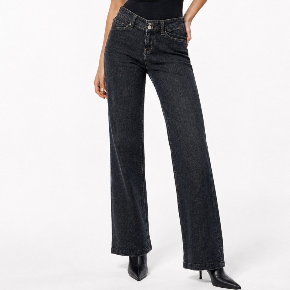 White House Black Market Noir Trouser Leg Jeans‎ Faded Black Wide Leg 0R